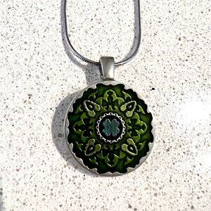 Danforth Pewter Green and Blue Medallion Necklace, Made in Vermont USA